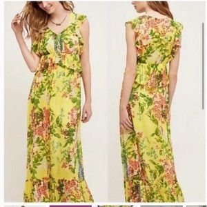 Anthropologie Tracy Reece yellow floral print maxi dress